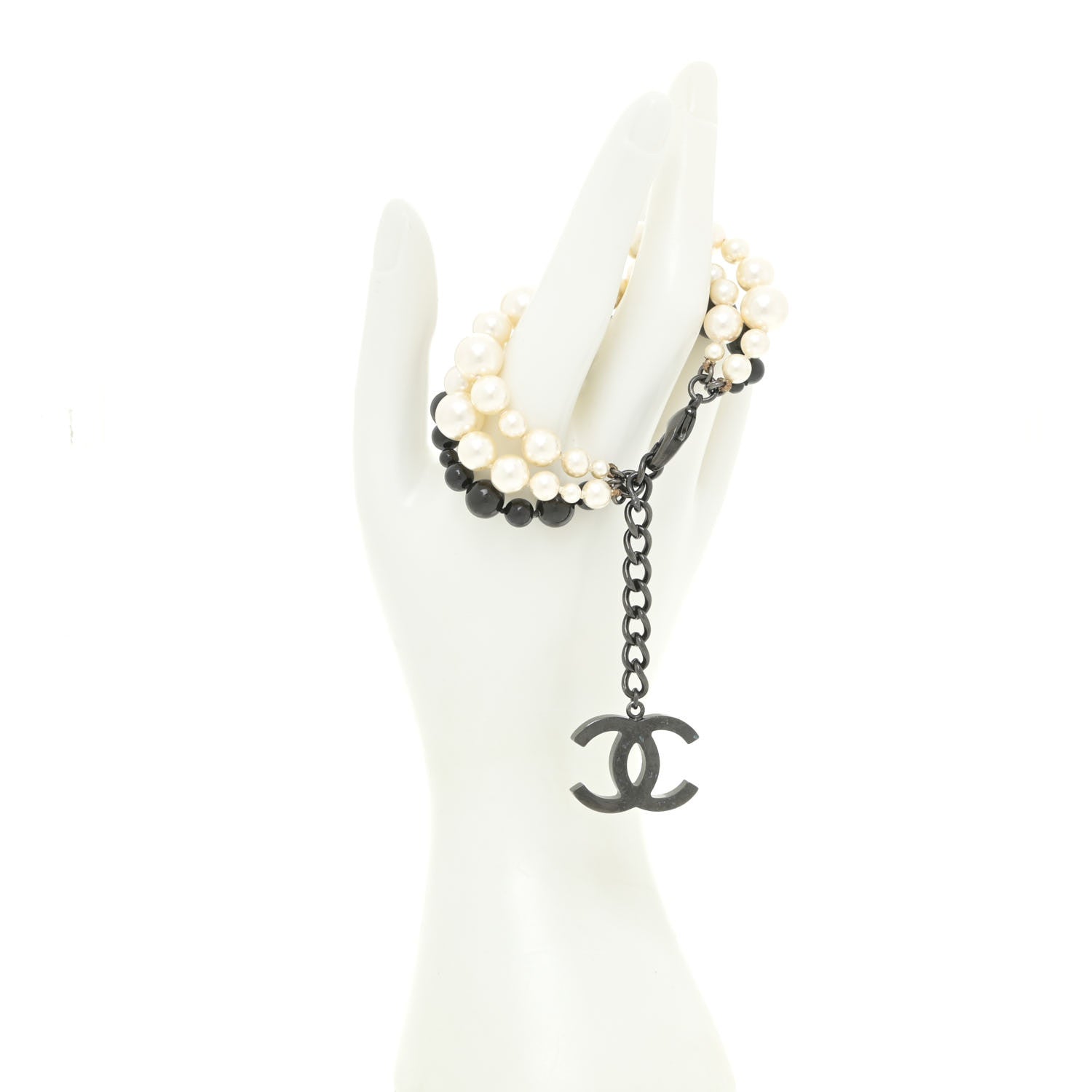 Chanel Pearl Bead CC Multistrand Bracelet Black 2 of 6