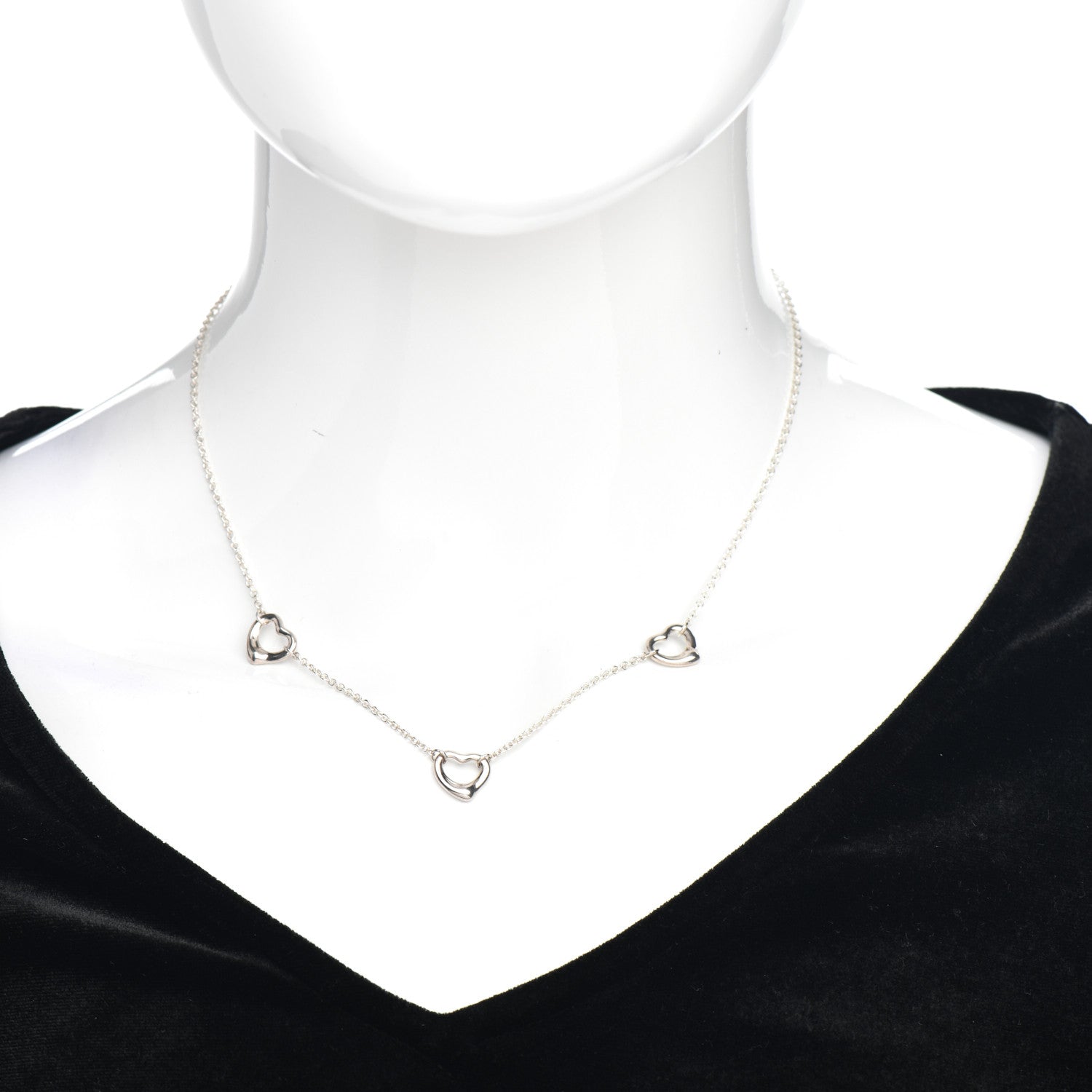 Tiffany Sterling Silver Elsa Peretti 3 Open Hearts Necklace 2 of 4