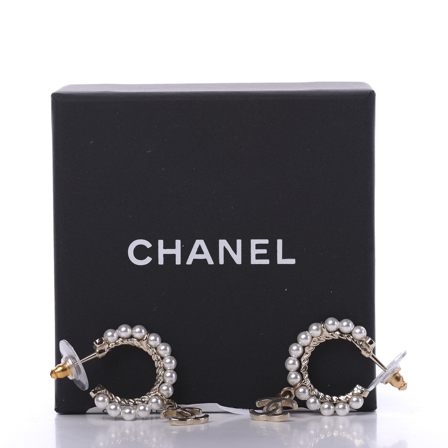 Pearl Charms CC Hoop Earrings Gold