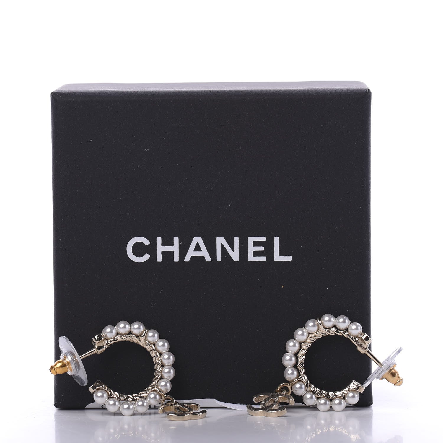 Chanel Pearl Charms CC Hoop Earrings Gold 5 of 5