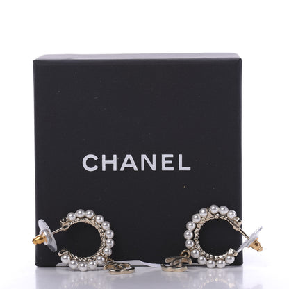 Chanel Pearl Charms CC Hoop Earrings Gold 5 of 5