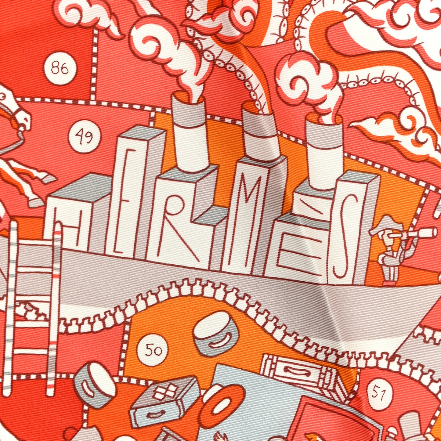 Silk L'Epopee D'Hermes Detail Scarf 70 Orange Gris Perle