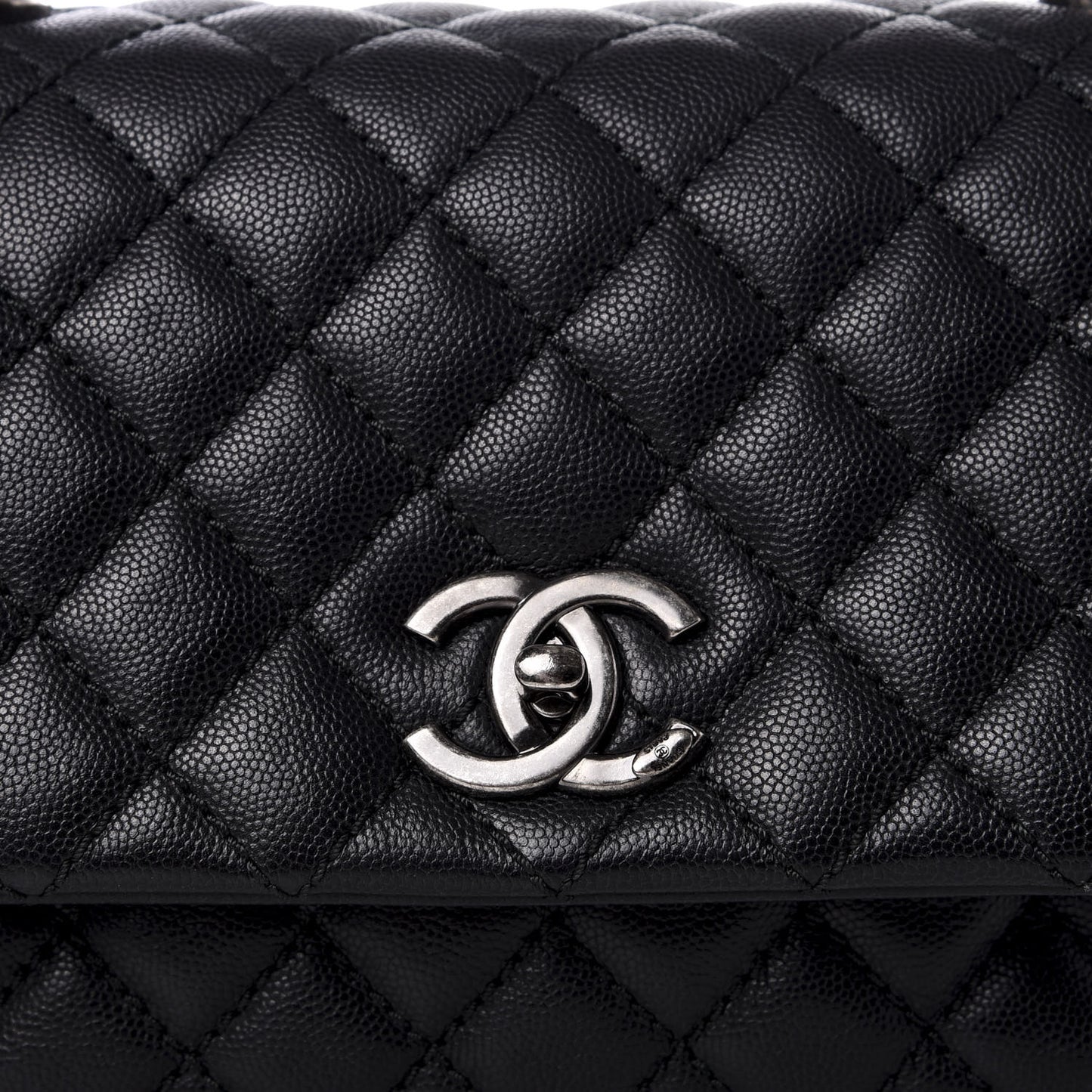 Caviar Quilted Small Coco Handle Flap Black
