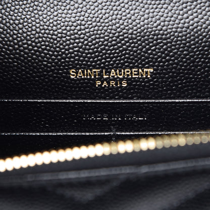 Saint Laurent Grain De Poudre Matelasse Chevron Monogram Envelope Chain Wallet Black 6 of 8