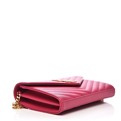 Saint Laurent Grain De Poudre Matelasse Chevron Monogram Chain Wallet Fresh Fuchsia 4 of 10