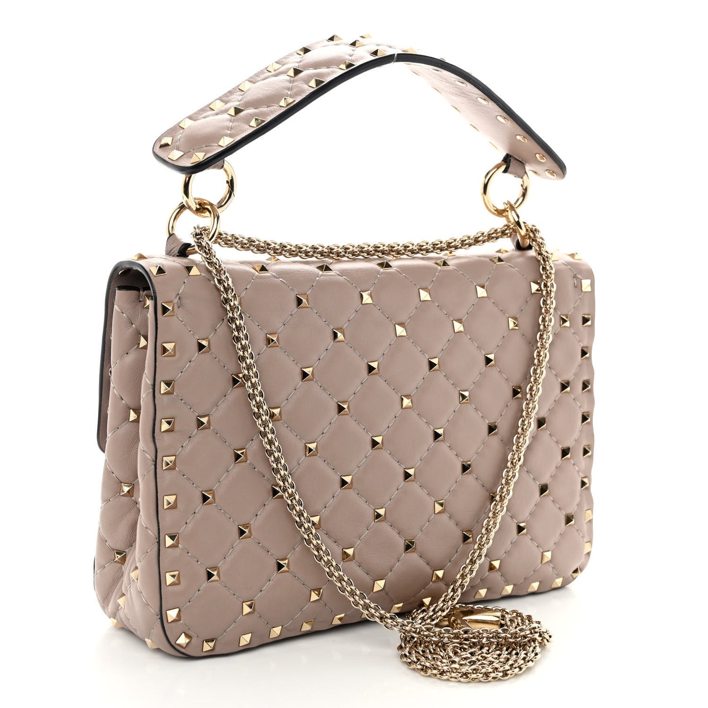 Lambskin Medium Rockstud Spike Shoulder Bag Poudre