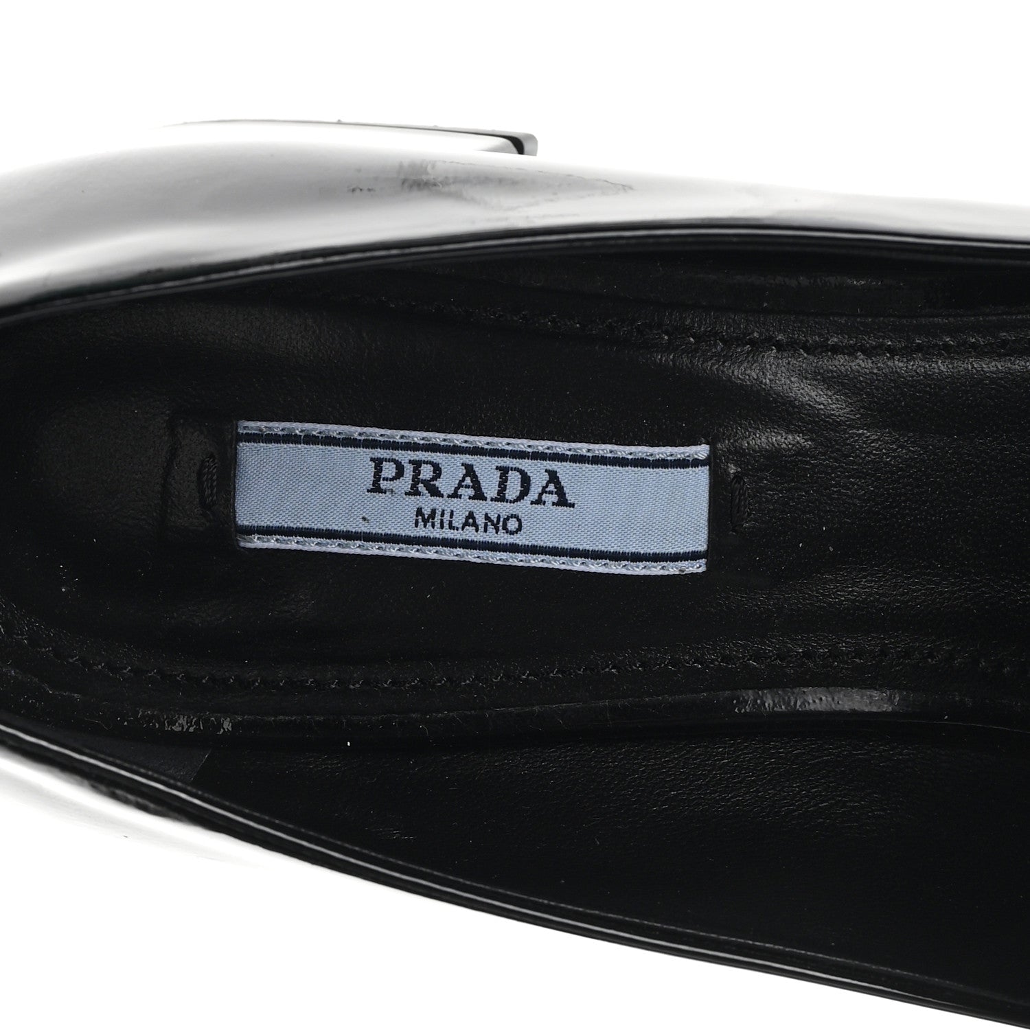Prada Vernice Metal Triangle Logo 45mm Loafer Pumps 38.5 Black 8 of 10