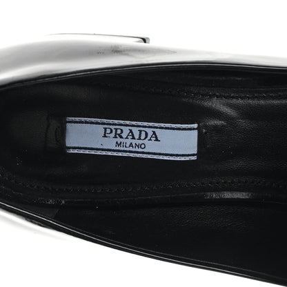 Prada Vernice Metal Triangle Logo 45mm Loafer Pumps 38.5 Black 8 of 10