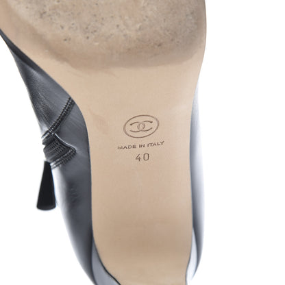 Chanel Lambskin Grosgrain CC Chain Cap Toe Short Boots 40 Black 6 of 10