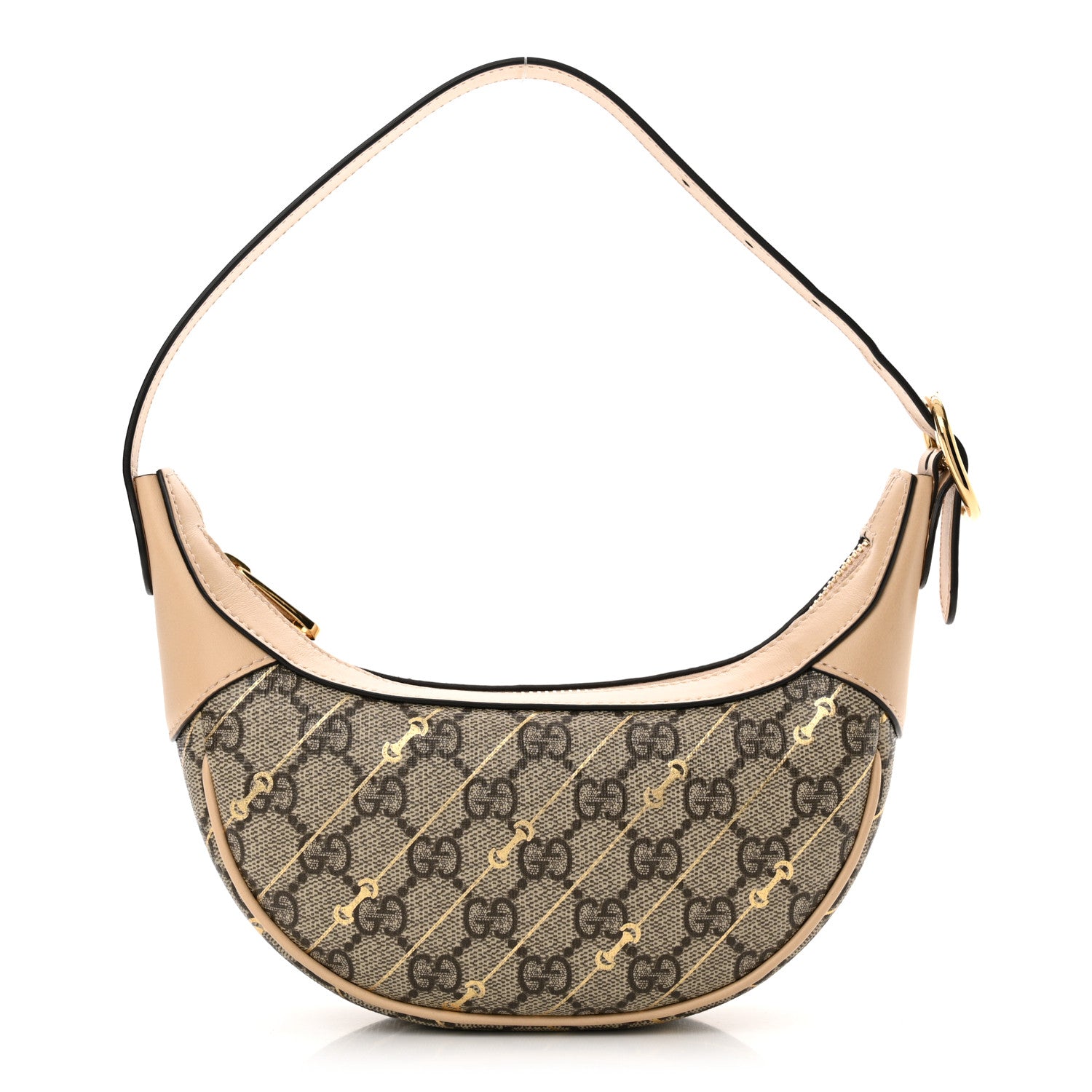Gucci GG Supreme Monogram Calfskin Horsebit Print Mini Ophidia Half Moon Hobo Beige Ebony Light Pink 1 of 9