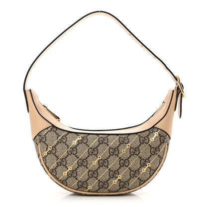 Gucci GG Supreme Monogram Calfskin Horsebit Print Mini Ophidia Half Moon Hobo Beige Ebony Light Pink 1 of 9