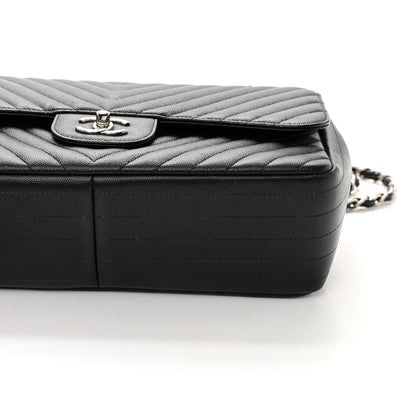 Chanel Caviar Chevron Quilted Jumbo Double Flap Black 16 of 16