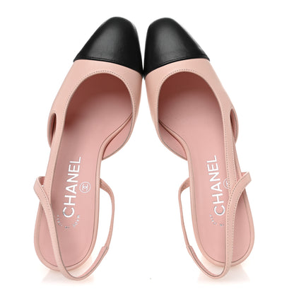 Chanel Lambskin Cap Toe CC Slingback Pumps 36 Light Pink Black 5 of 10