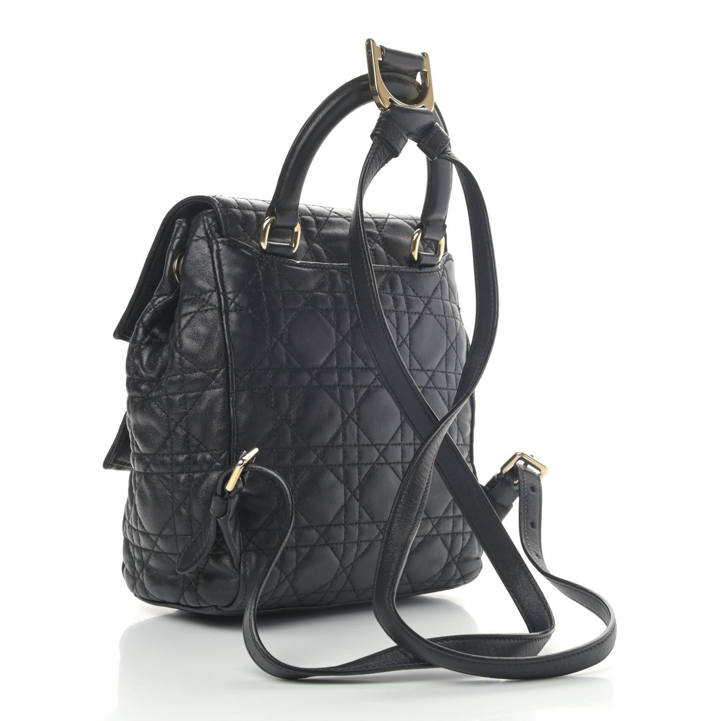 Lambskin Cannage Small Lucky Badge Stardust Backpack Black