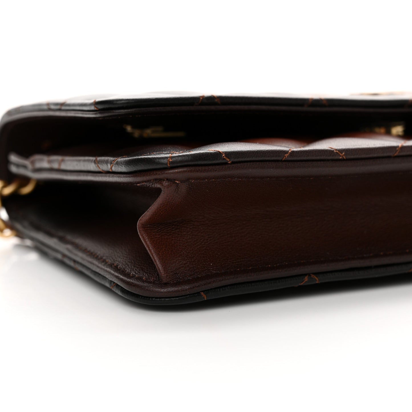 Gradient Lambskin Quilted Wallet On Chain WOC Brown