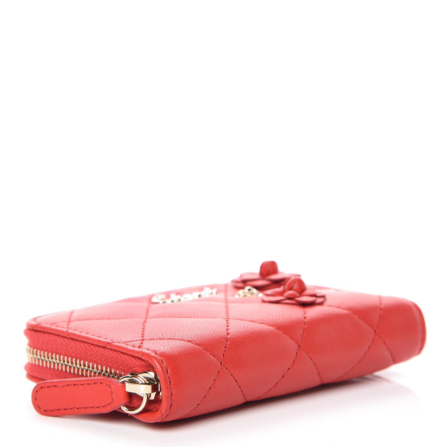 Chanel Lambskin Quilted Camellia Zip Coin Purse Red 4 of 7