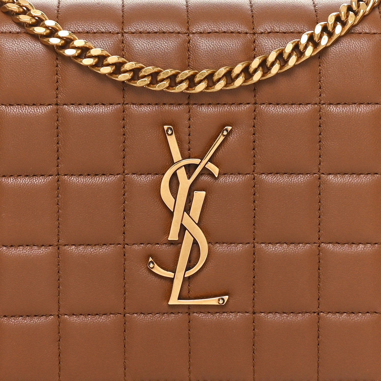 Saint Laurent Lambskin Carre Quilted Cassandre Chain Wallet Brown 7 of 10