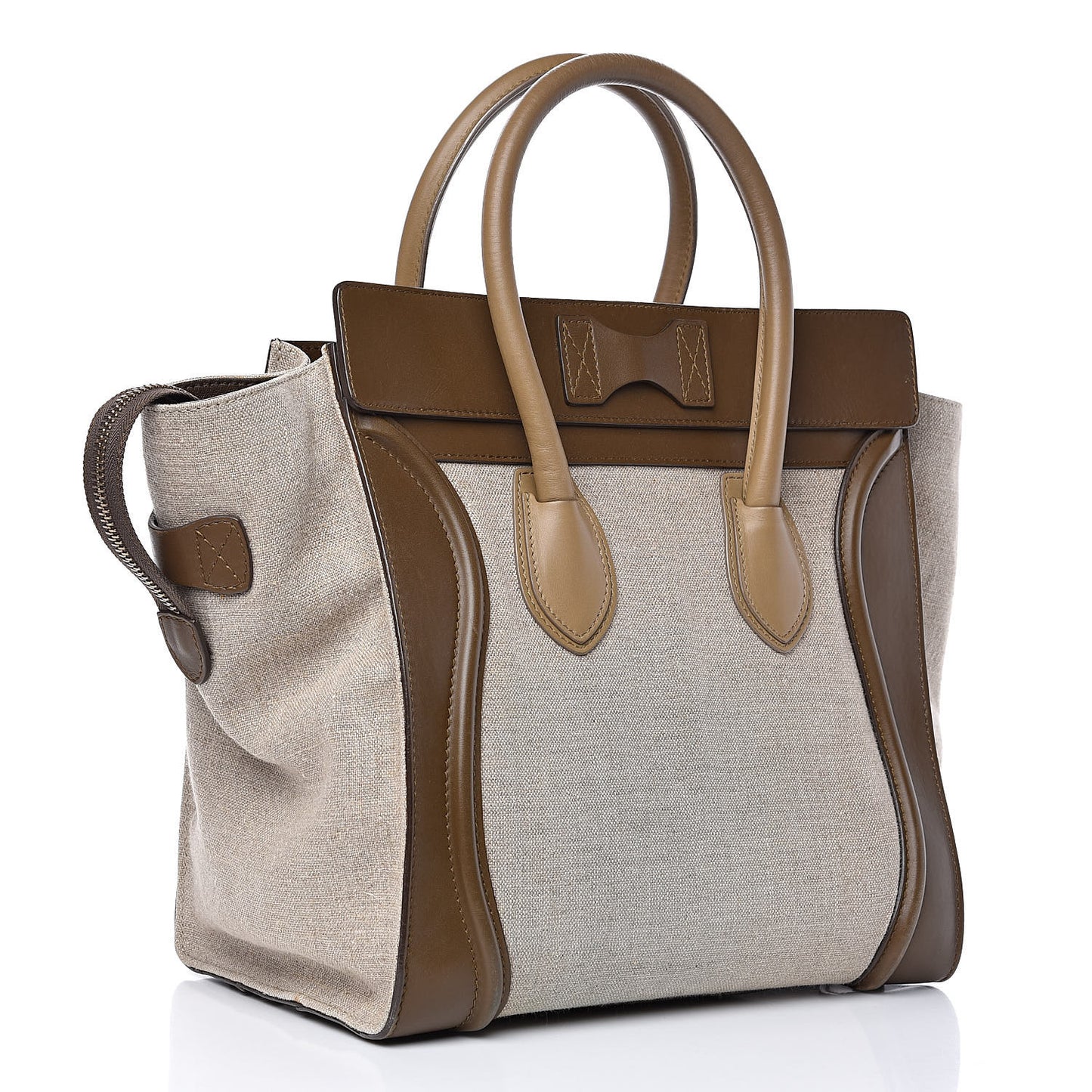 Natural Canvas Smooth Calfskin Mini Luggage Brown