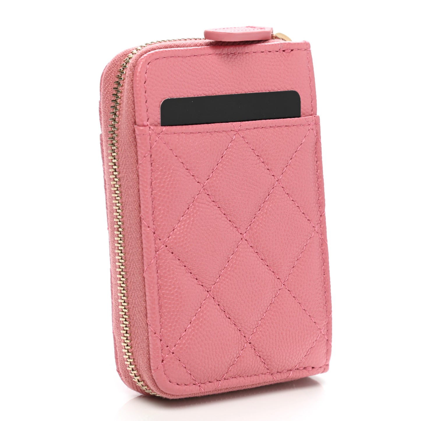 Caviar Quilted Zip Card Holder Pink