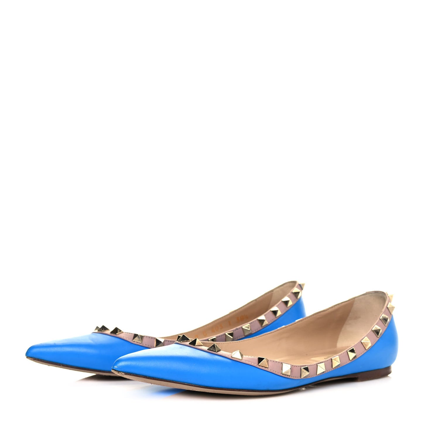 Calfskin Nappa Rockstud Ballerina Flats 38.5 Blue Fluo Poudre