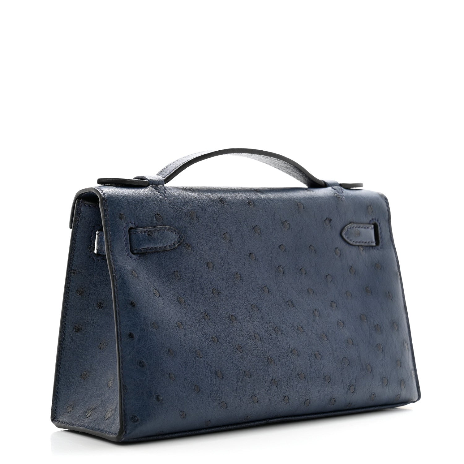 Hermes Ostrich Kelly Pochette Clutch Bleu Roi 3 of 10
