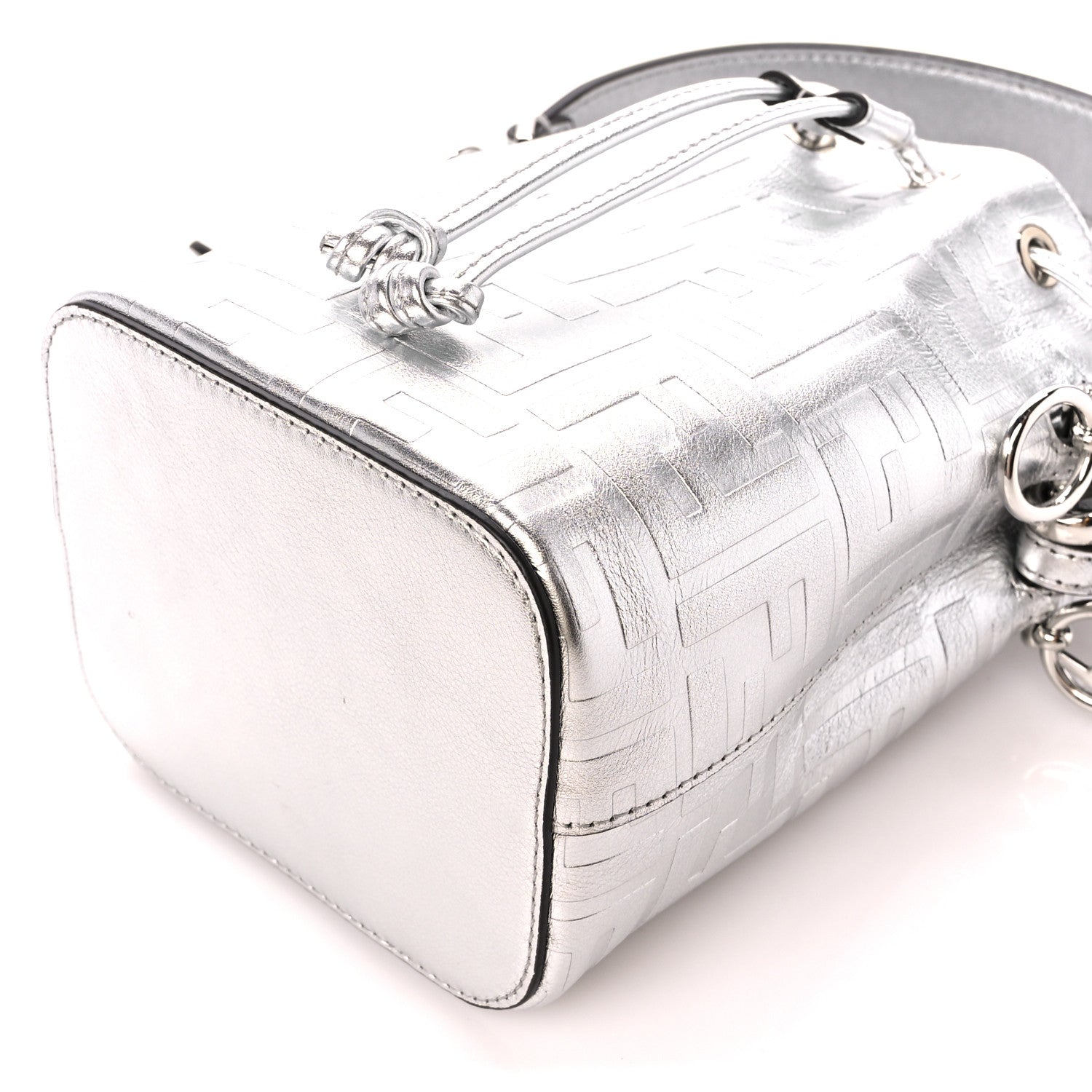 Fendi Metallic Vitello Liberty F is Fendi FF 1974 Embossed Mini Mon Tresor Bucket Bag Argento 11 of 12