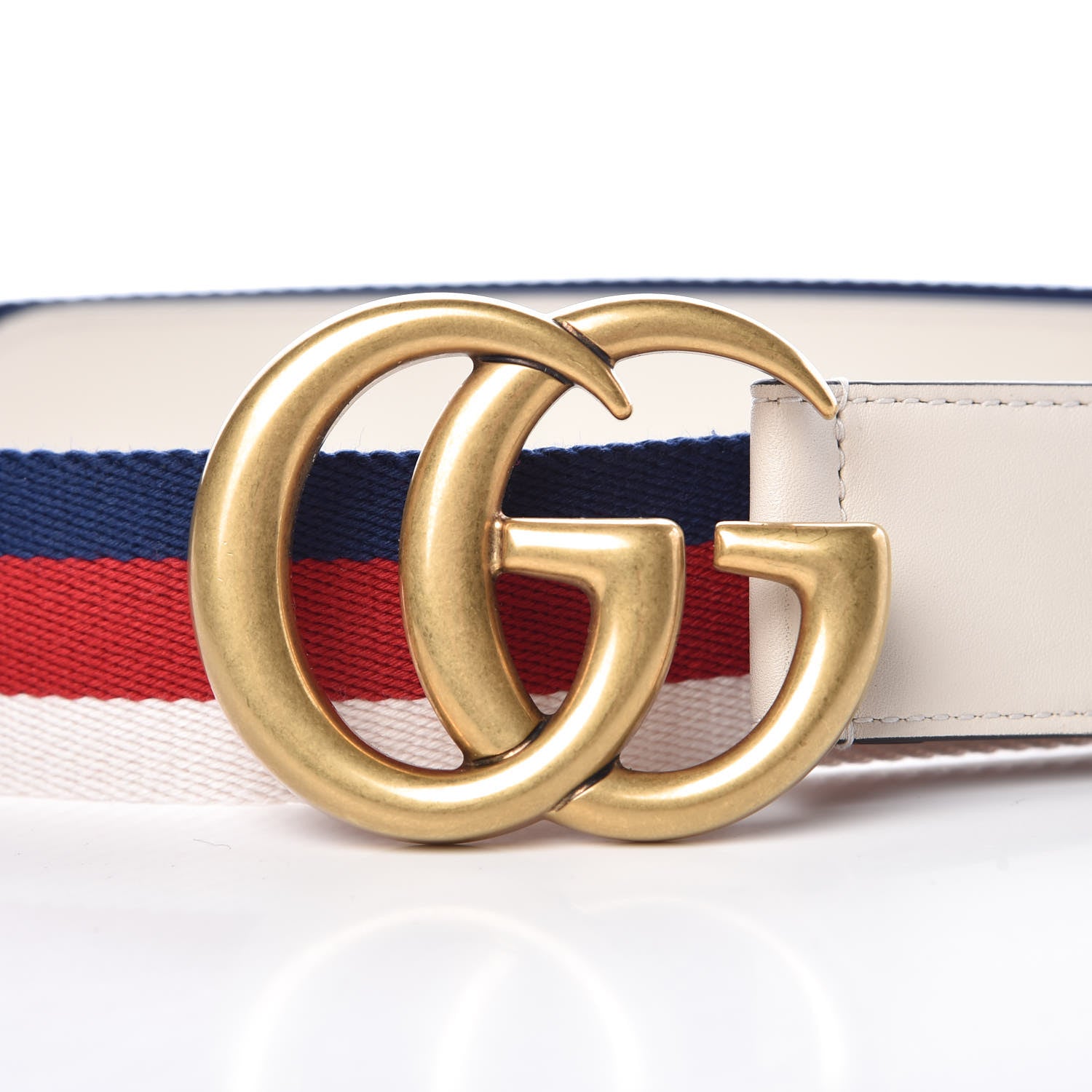 Gucci Nylon Calfskin Sylvie Web Double G 40mm Belt 95 38 Mystic White Hibiscus Red Maritime 4 of 7