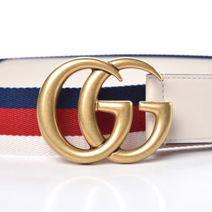 Gucci Nylon Calfskin Sylvie Web Double G 40mm Belt 95 38 Mystic White Hibiscus Red Maritime 4 of 7