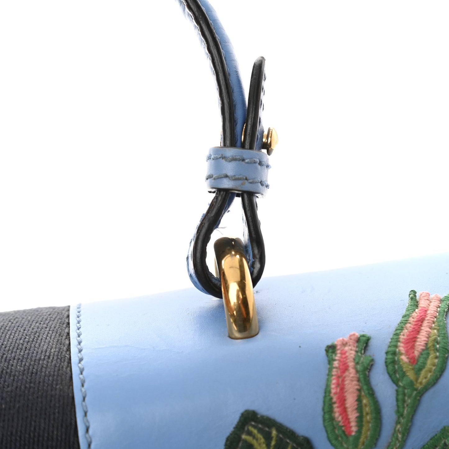 Calfskin Embroidered Medium Sylvie Top Handle Bag Clear Sky Blue