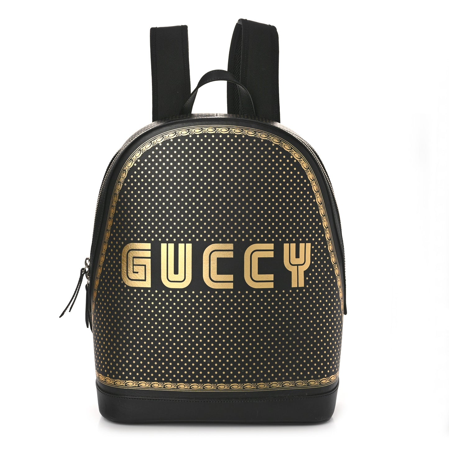 X SEGA Calfskin GUCCY Stars Dome Backpack Black Gold