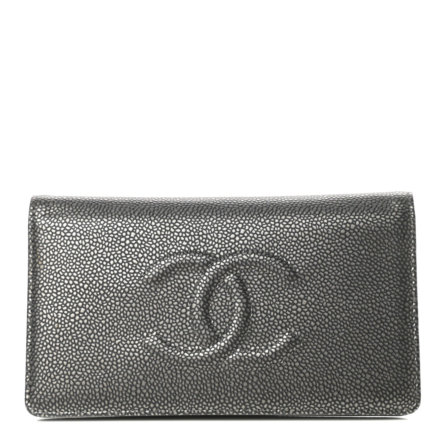 Chanel Metallic Caviar Timeless CC Yen Wallet Dark Silver 1 of 7
