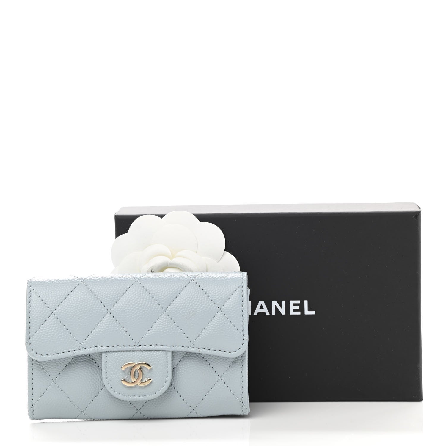 Chanel Caviar Quilted Flap Card Holder Wallet Light Blue 9 of 9