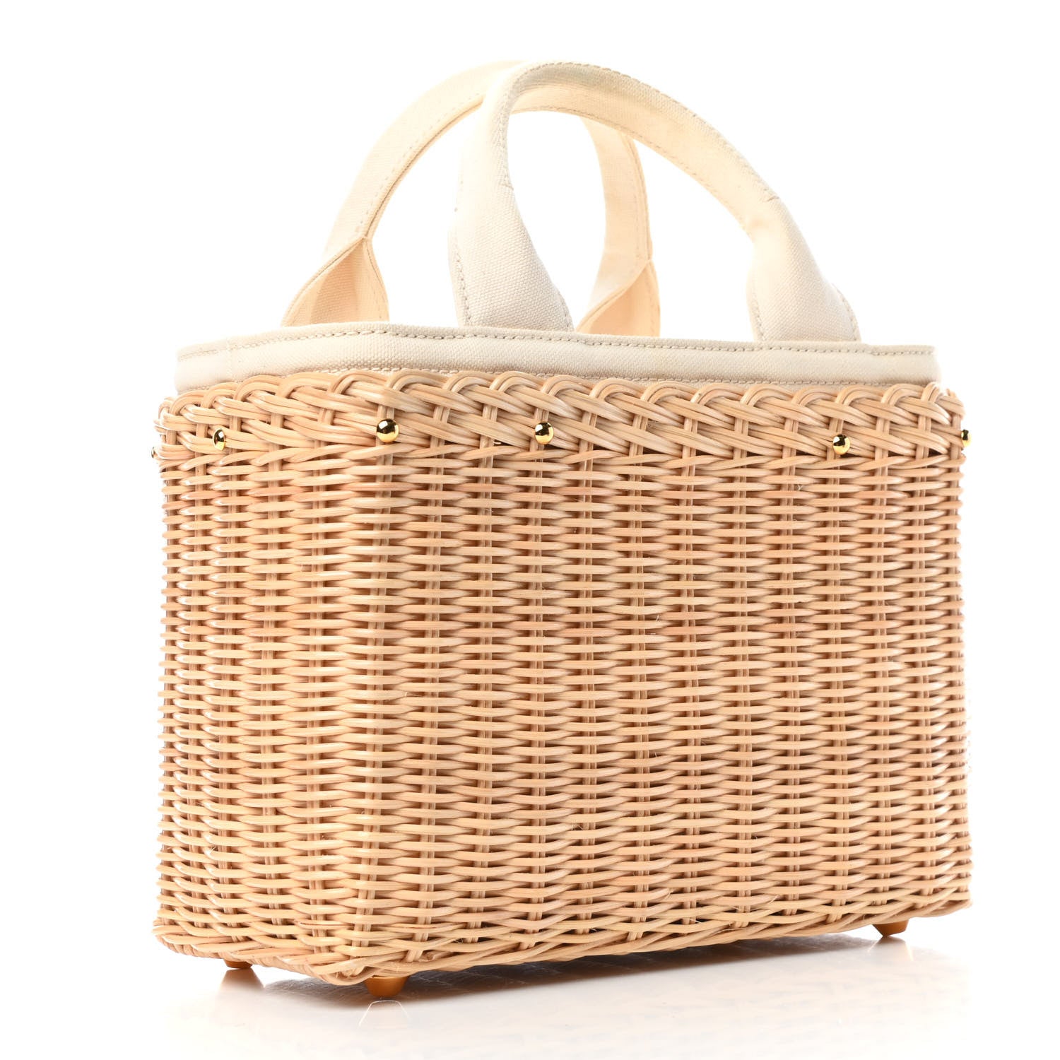 Prada Canvas Wicker Shoulder Bag White Tan 2 of 5