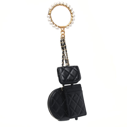 Chanel Pearl Lambskin Pearl Crown CC Wristlet Multi Pouches Black 3 of 16