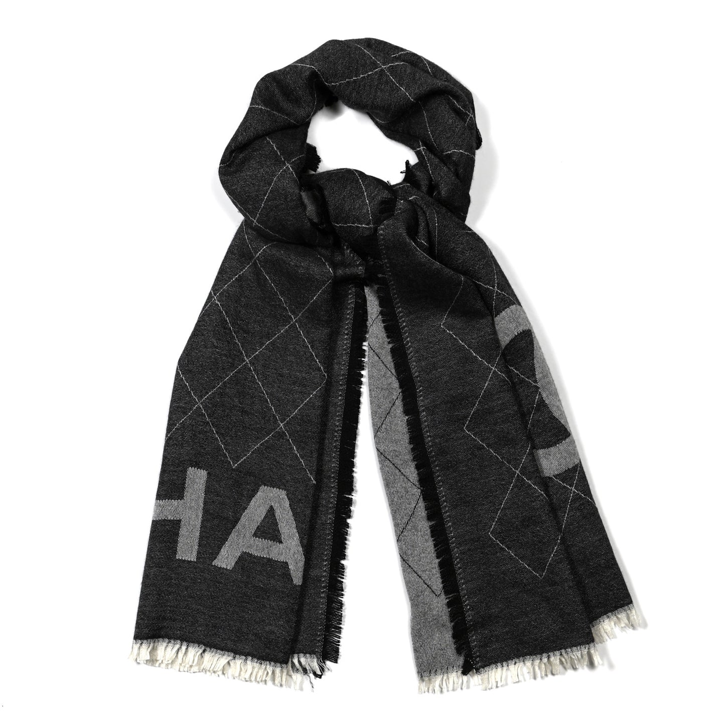 Cashmere Silk Quilted CC Logo Stole Black White