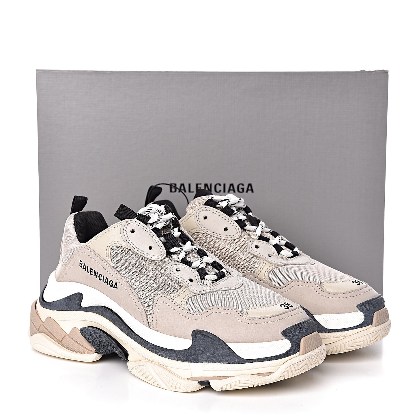 Fabric Mesh Womens Triple S Sneakers 38 Beige Black