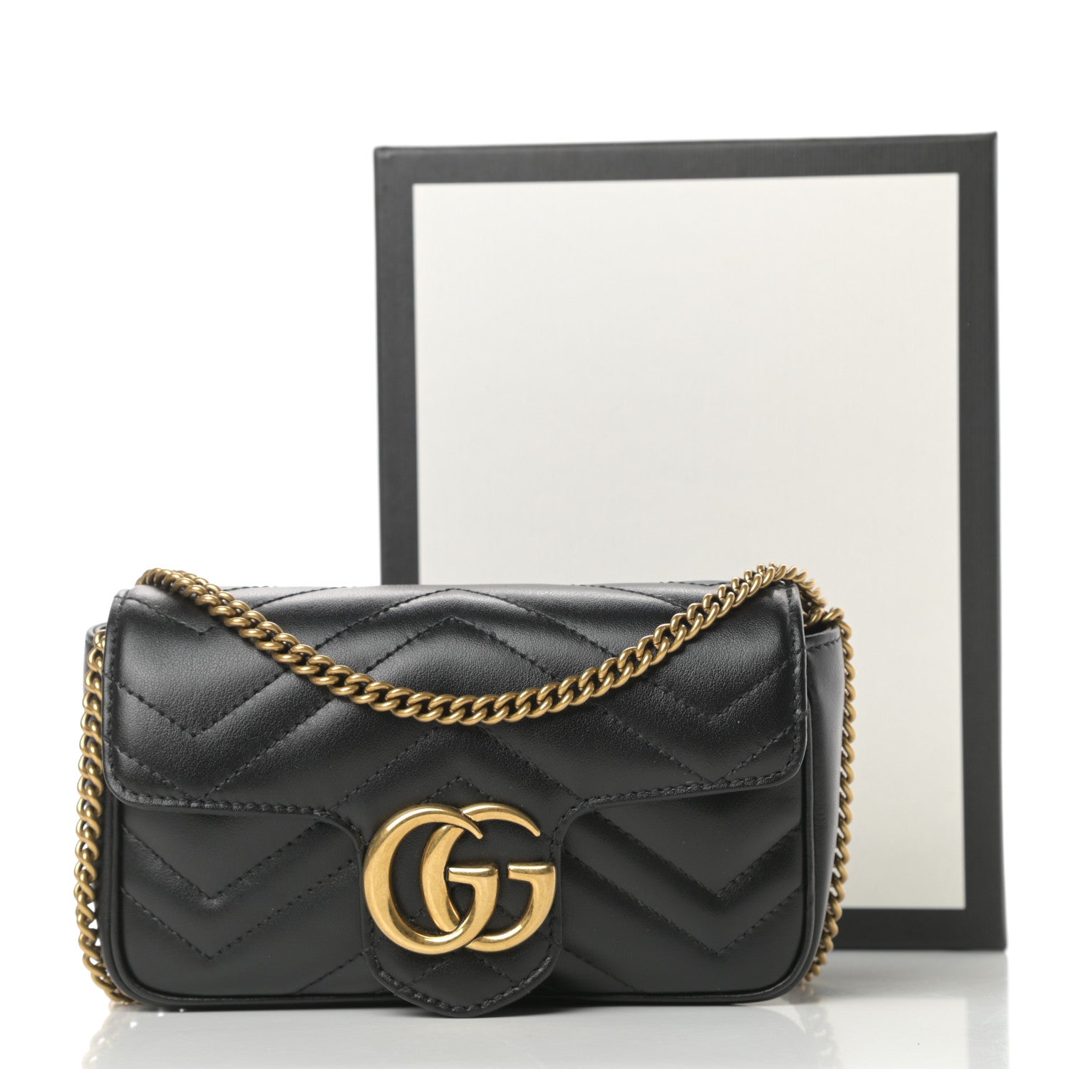 Gucci Calfskin Matelasse Super Mini GG Marmont Shoulder Bag Black 11 of 11