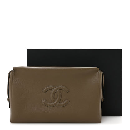 Chanel Grained Calfskin Large Zipped Pouch Dark Khaki 8 of 8