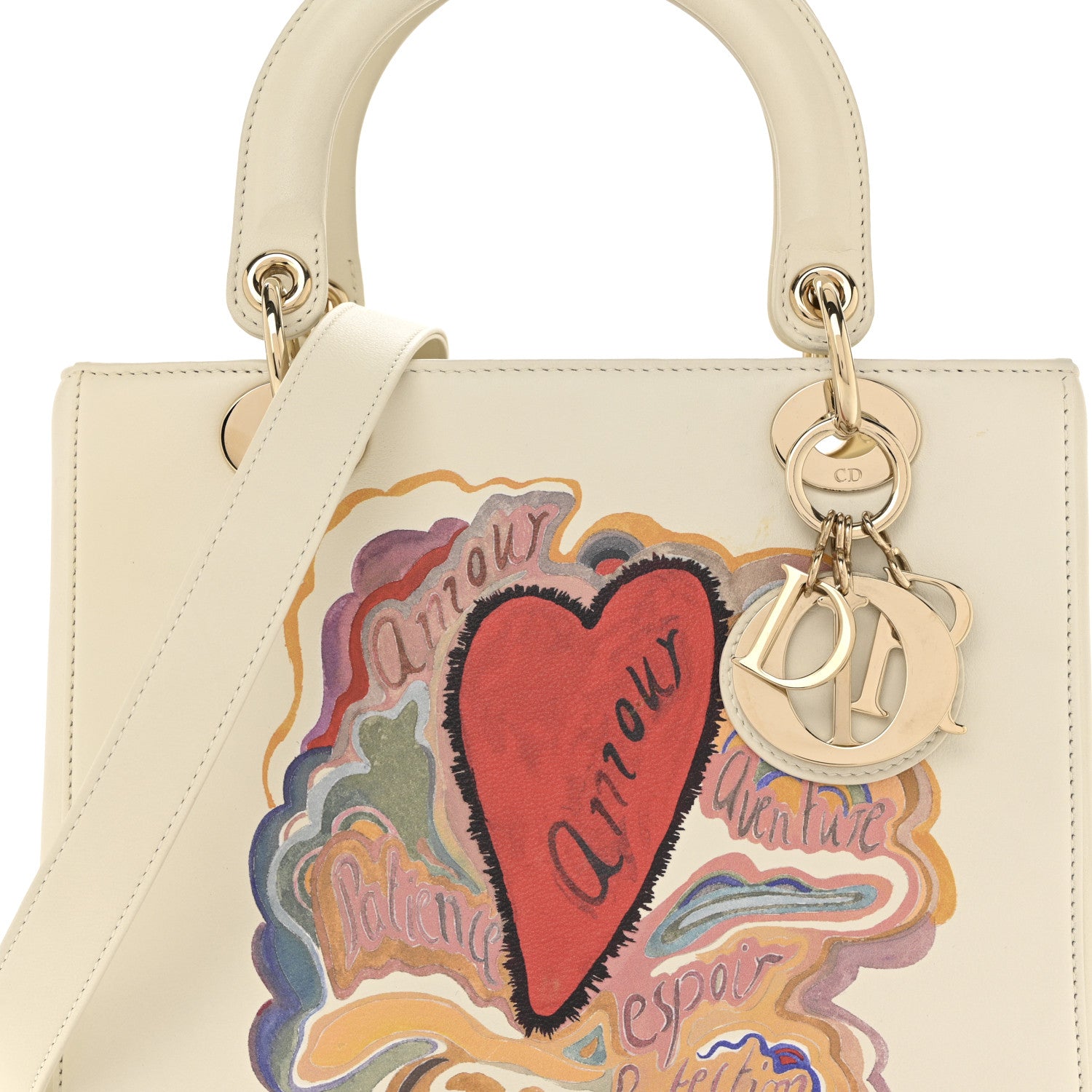 Christian Dior Calfskin Niki De Saint Phalle Amour Medium Lady Dior Off White 8 of 13