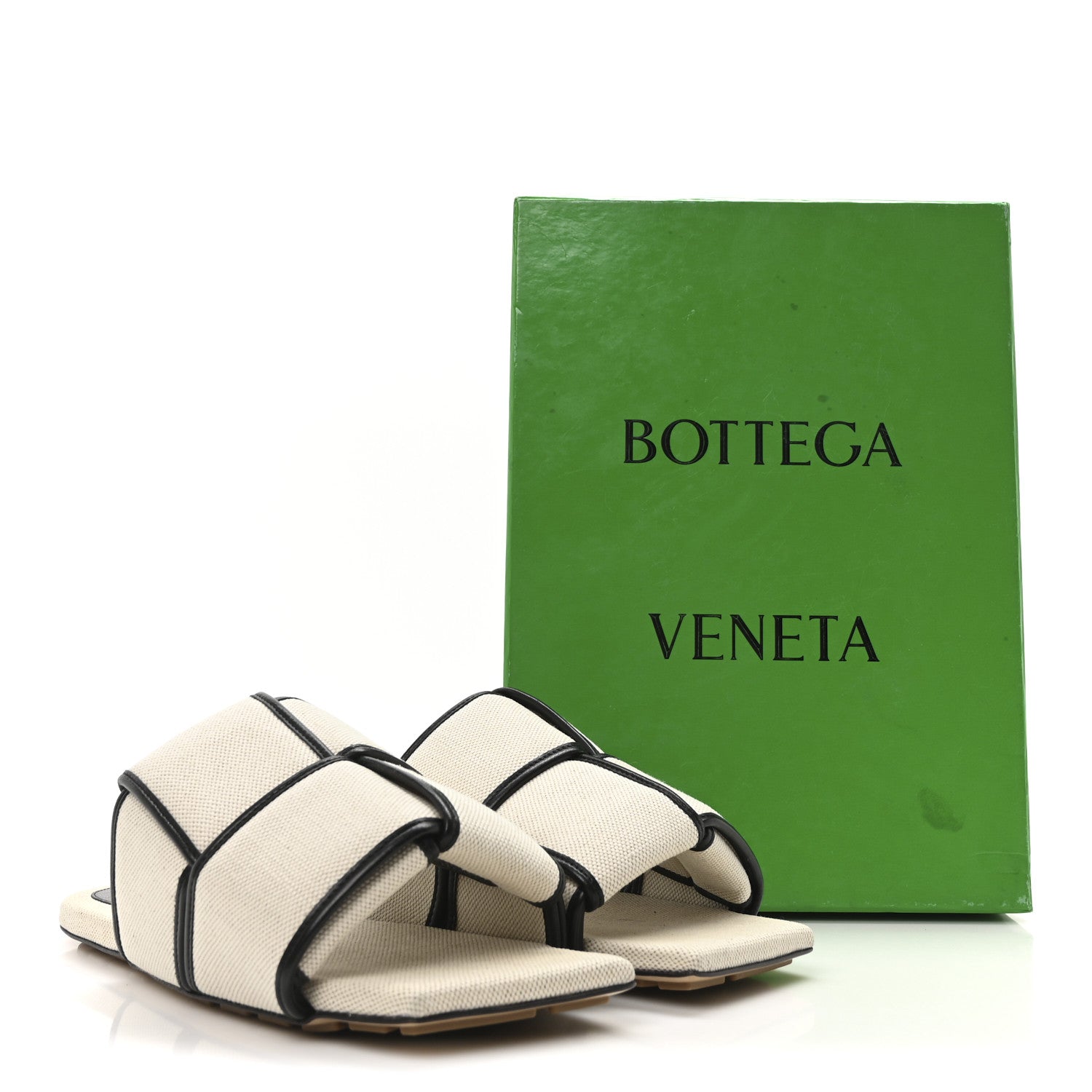 Bottega Veneta Cassette Canvas Patch Flat Sandals 40.5 Natural Black 9 of 9