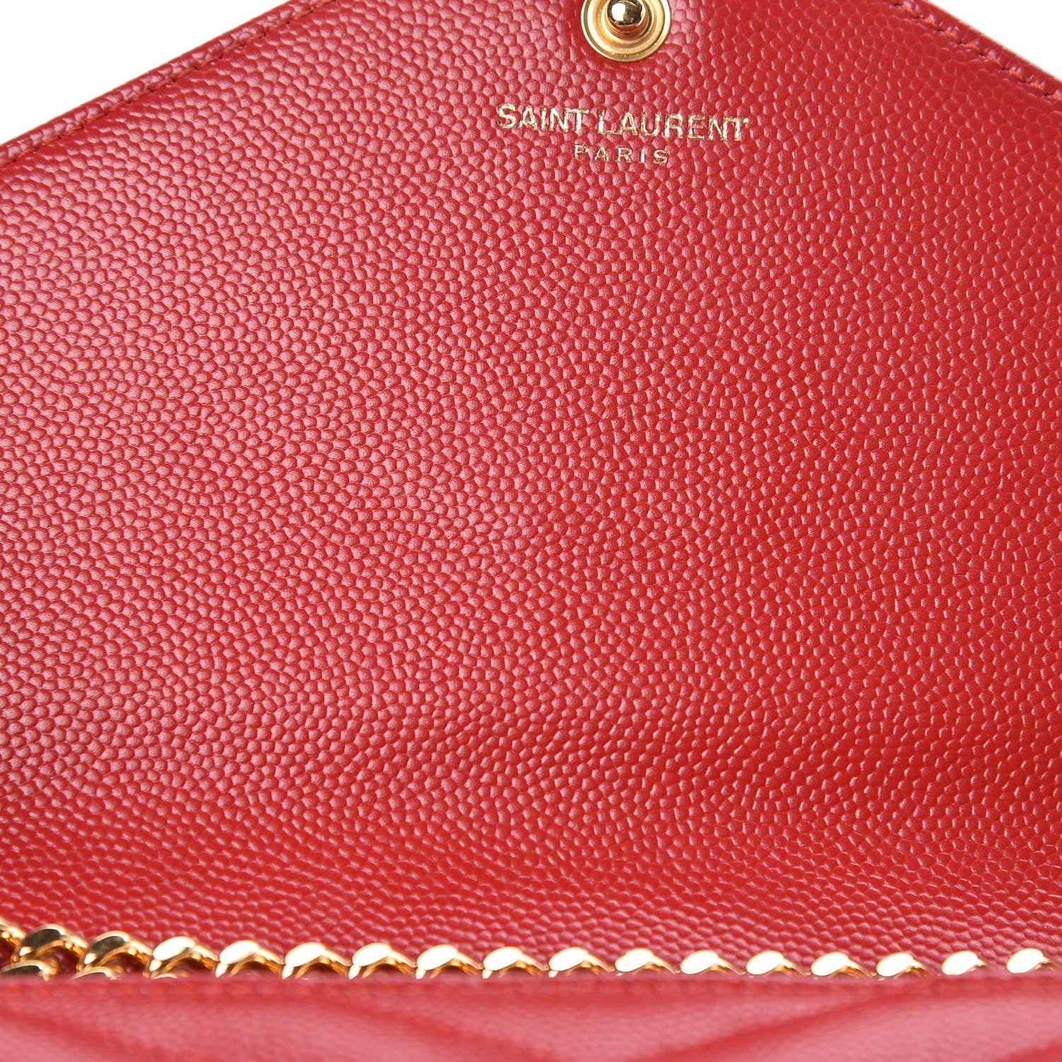 Saint Laurent Grain De Poudre Matelasse Chevron Monogram Chain Wallet New Red 8 of 16