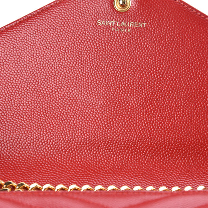 Saint Laurent Grain De Poudre Matelasse Chevron Monogram Chain Wallet New Red 8 of 16