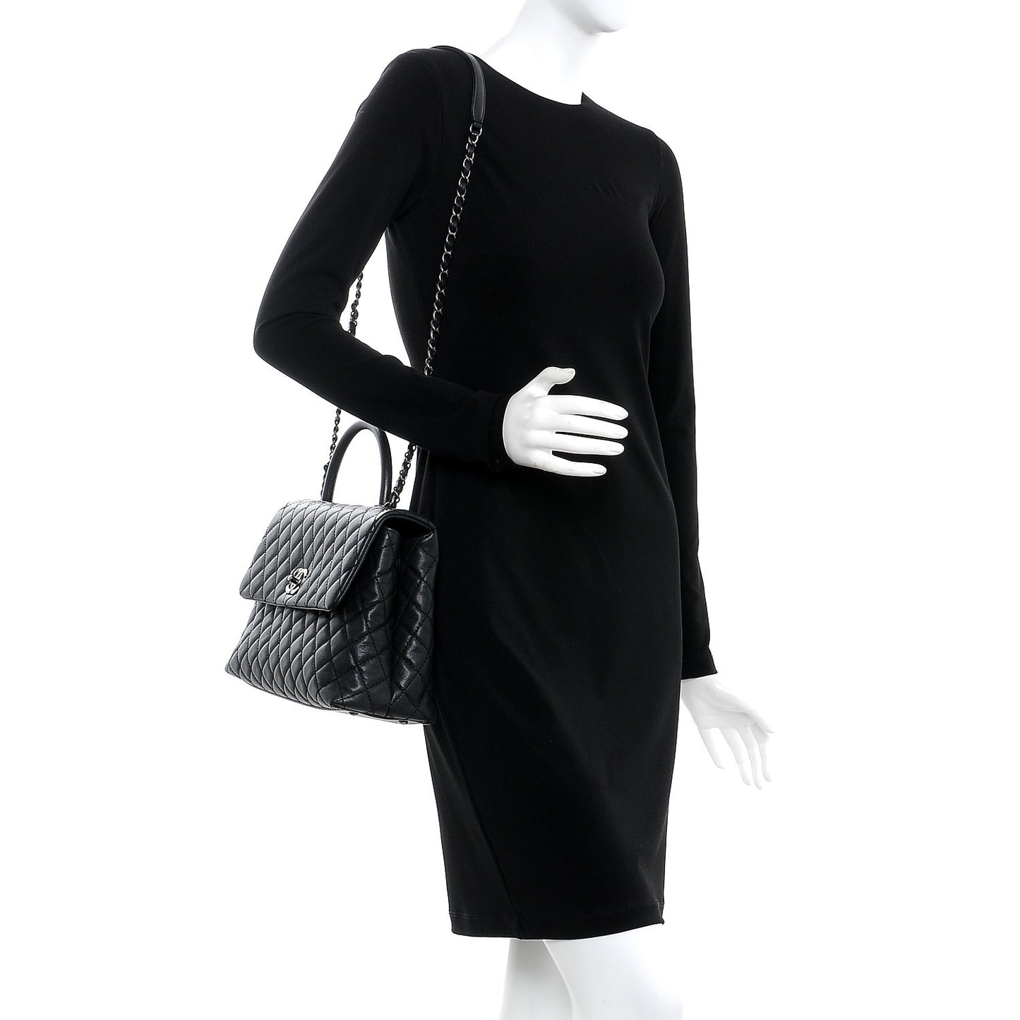 Caviar Quilted Medium Coco Handle Flap Black