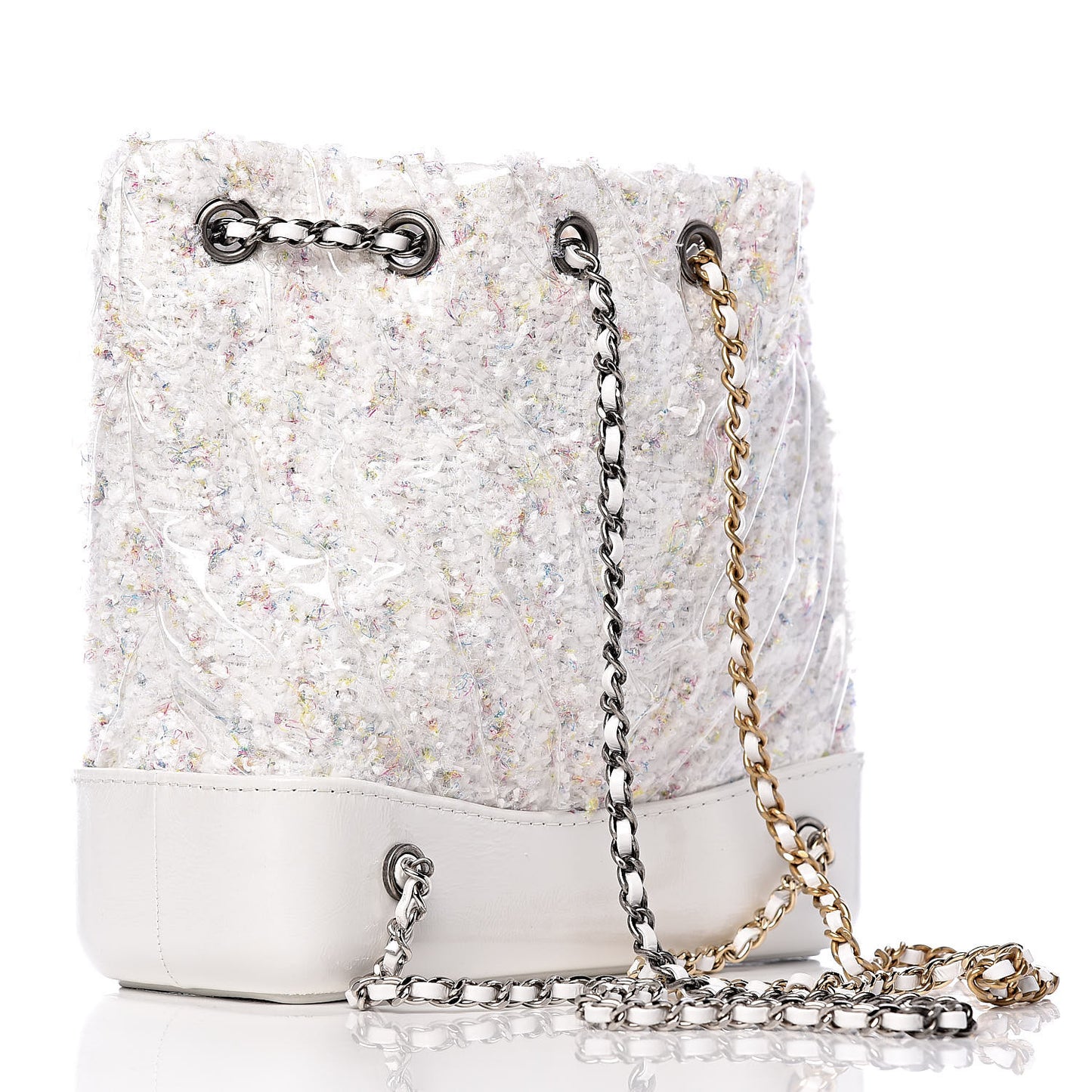 Tweed PVC Quilted Gabrielle Backpack White