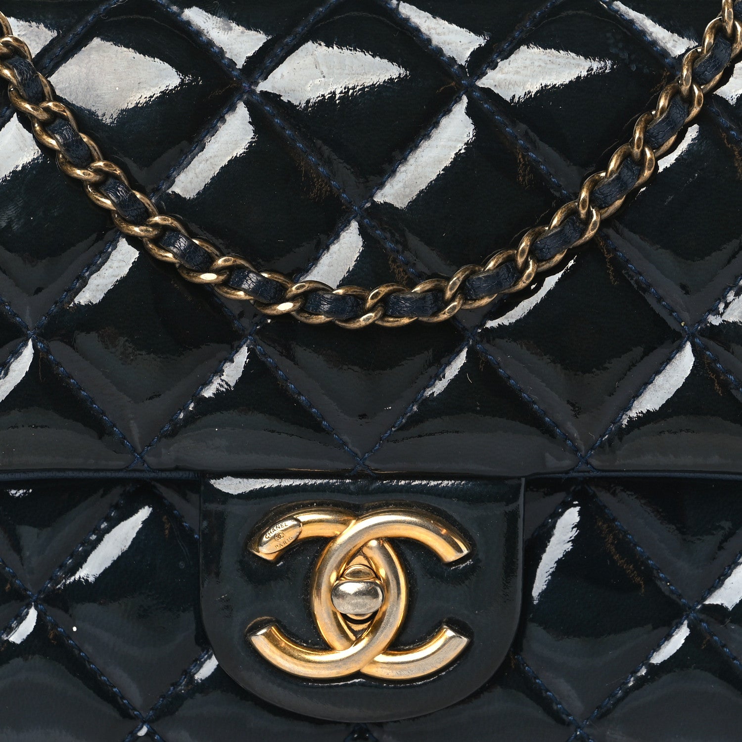 Chanel Patent Goatskin Quilted Small CC Eyelet Flap Blue 8 of 12