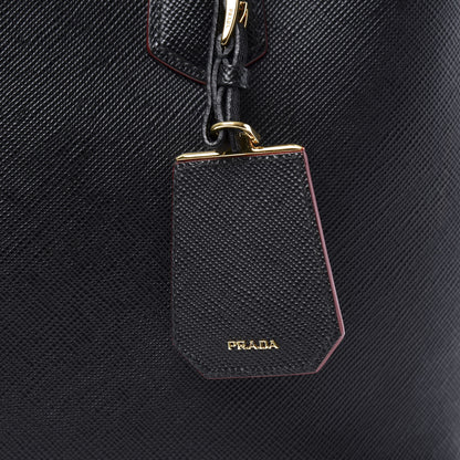 Prada Saffiano Cuir Large Double Bag Black Fuoco 7 of 10