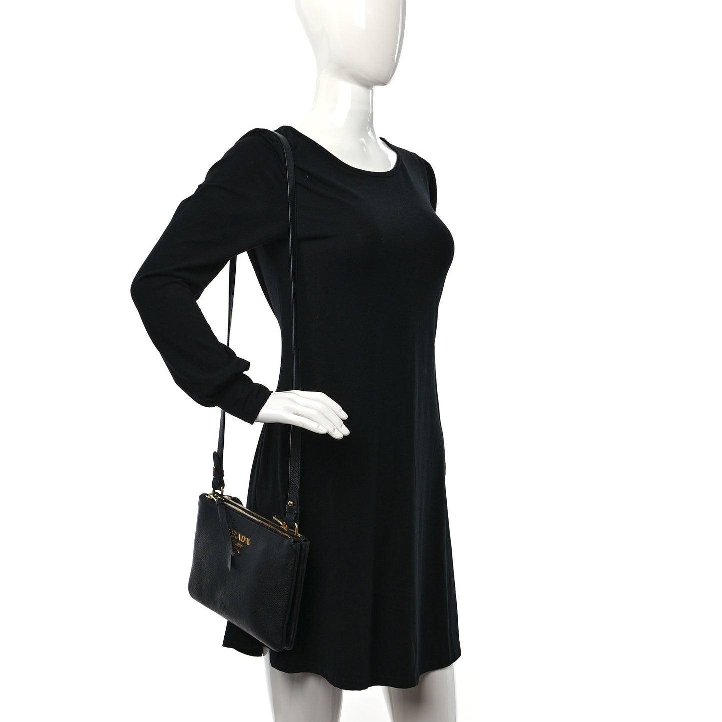 Vitello Daino Double Zip Crossbody Bag Black
