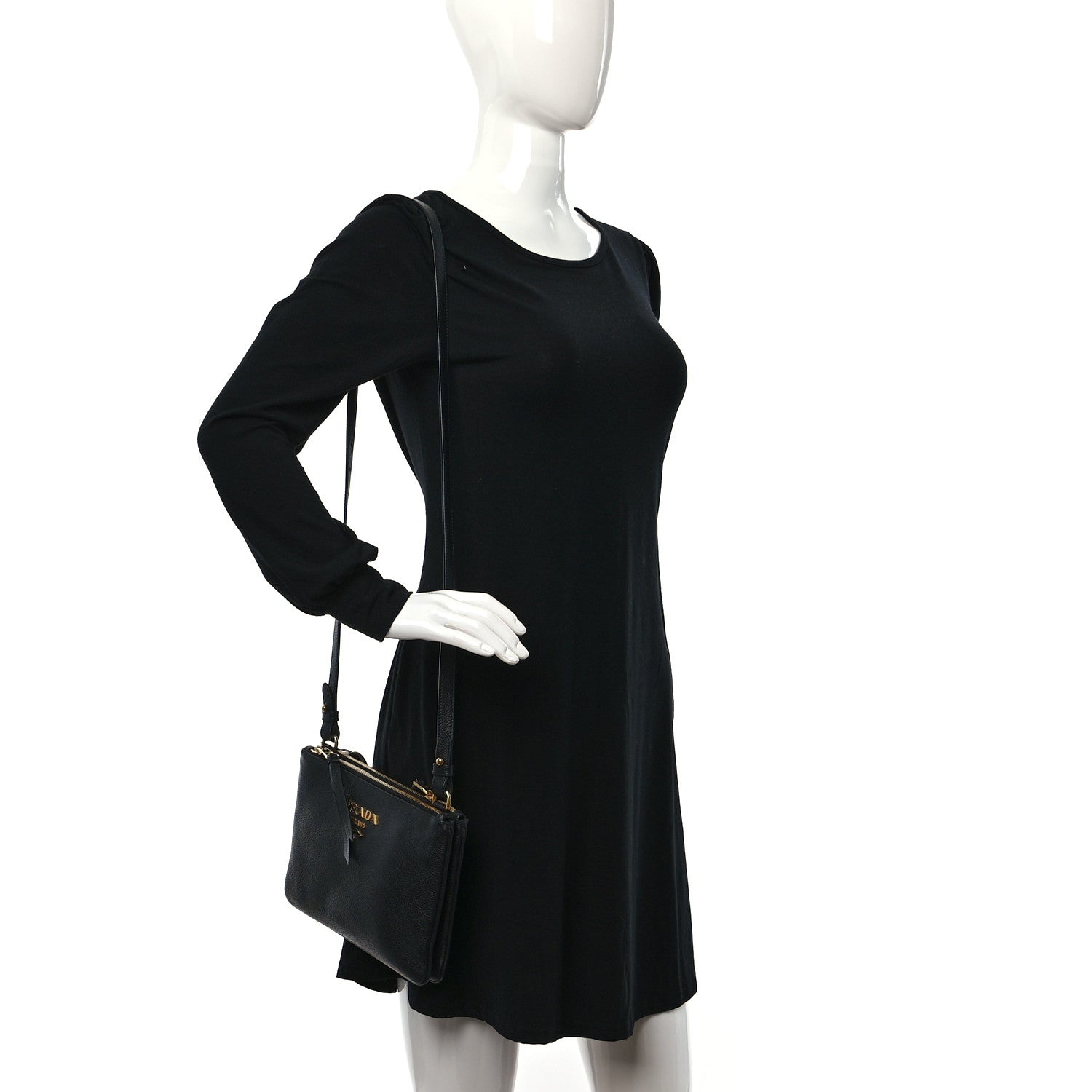Prada Vitello Daino Double Zip Crossbody Bag Black 2 of 13