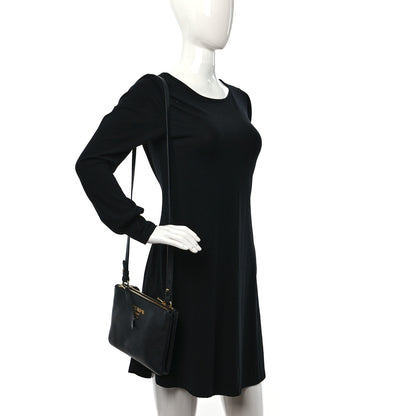 Prada Vitello Daino Double Zip Crossbody Bag Black 2 of 13