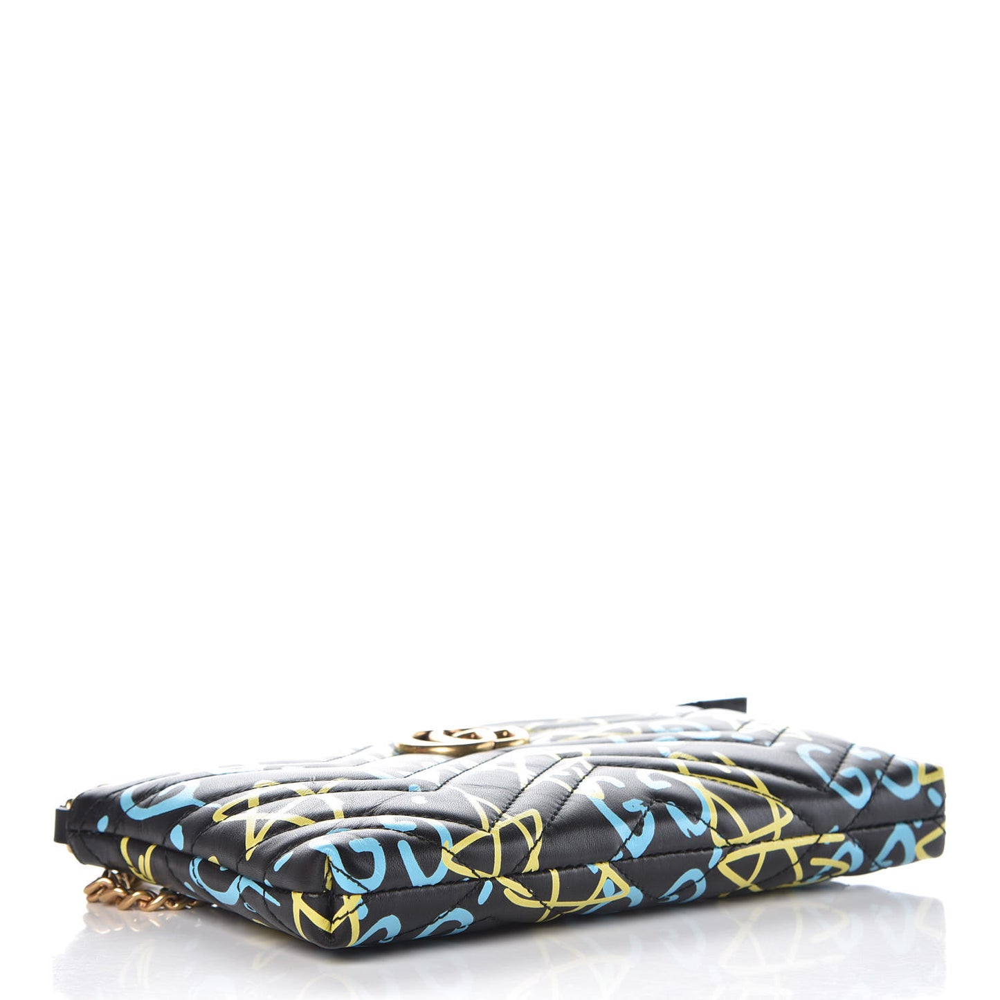 Calfskin Matelasse Printed Mini GucciGhost GG Marmont Chain Bag Black New Acquamarine